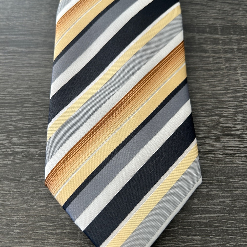 GEOFFREY BEANE Tie  Gold,tan Black Striped 100% Silk  Necktie  57 X 3.25